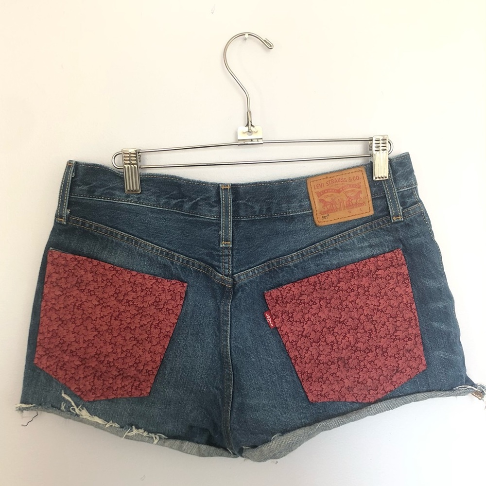 Levi’s denim cut offs with fabric embellishments